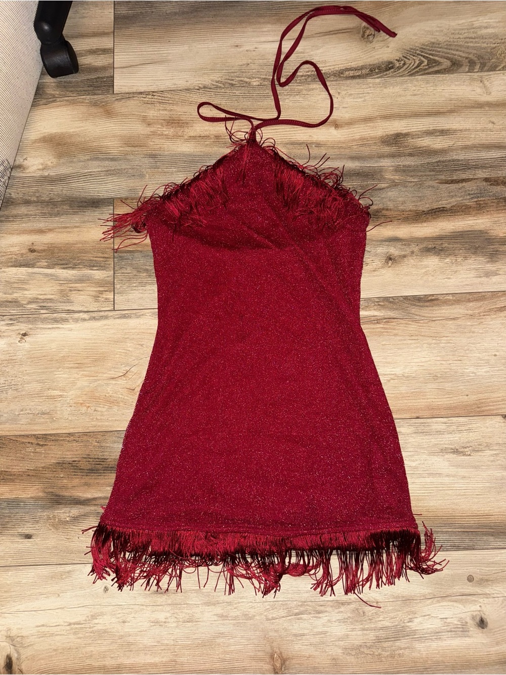 Princess Polly Red Sparkly Fringe Halter Mini Dress Size 4 (WORN ONCE)
